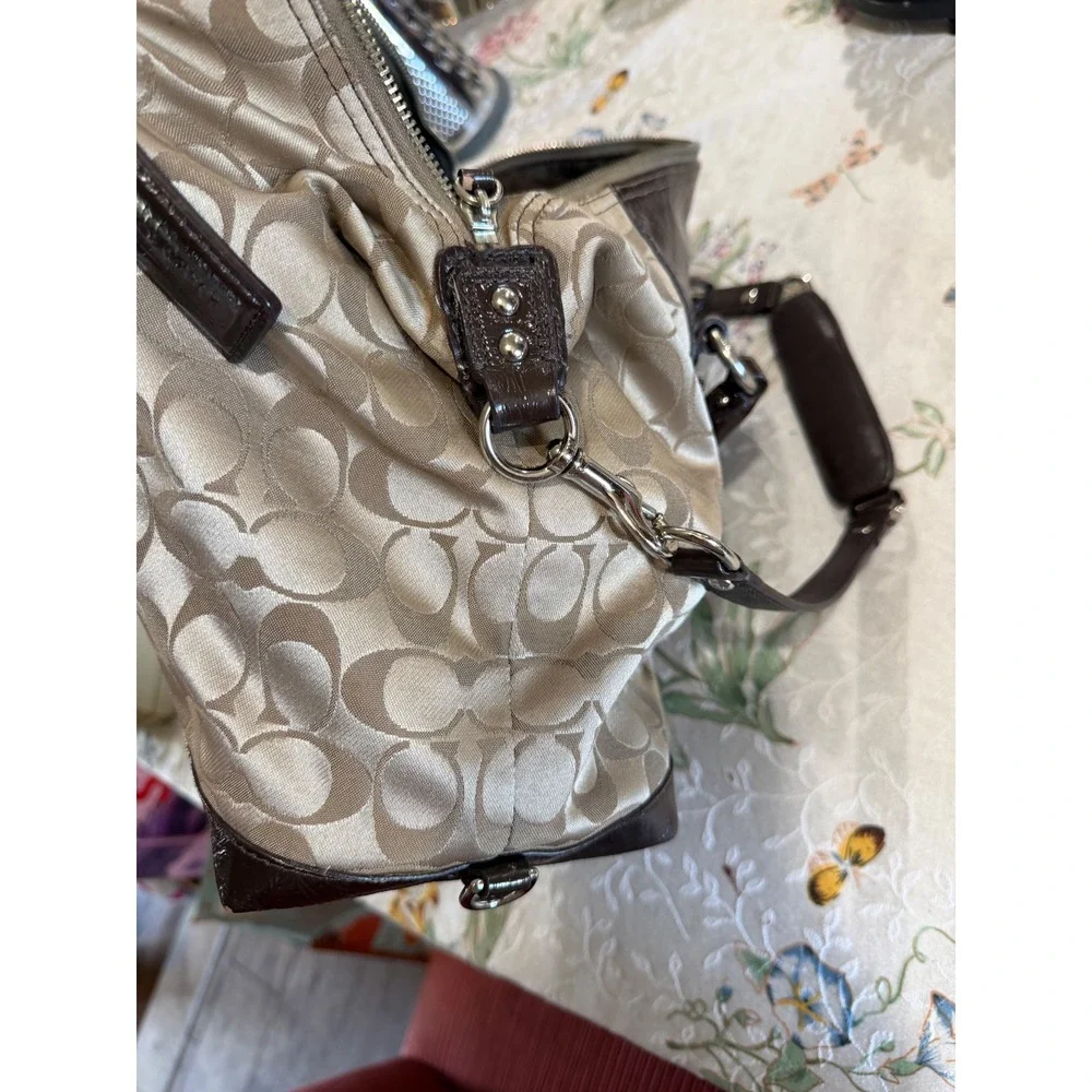 Coach Ashley‎ Signature Satchel Mahogany Brown Patent Leather F15440 Bag